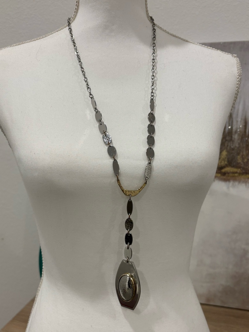 Long Silver and Gold Pendant Necklace - Women's Fashion Jewelry